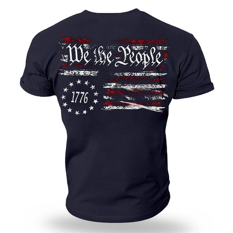 Men's Patriotic "We the People 1776" American Flag Graphic Short Sleeve T-Shirt - Olive Green3