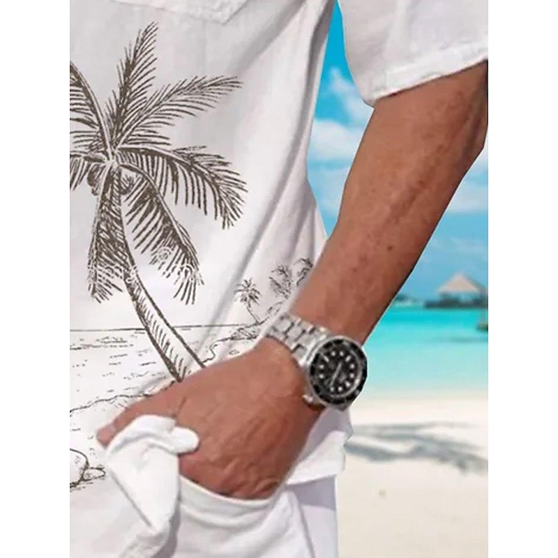 Men's Coconut Tree Tropical Plants Shirt Summer Hawaiian Shirt Aloha Shirt Short Sleeves Shirt Turndown Tropical Fashion Hawaiian Outdoor Street Hawaiian Black White Light Green S M L3