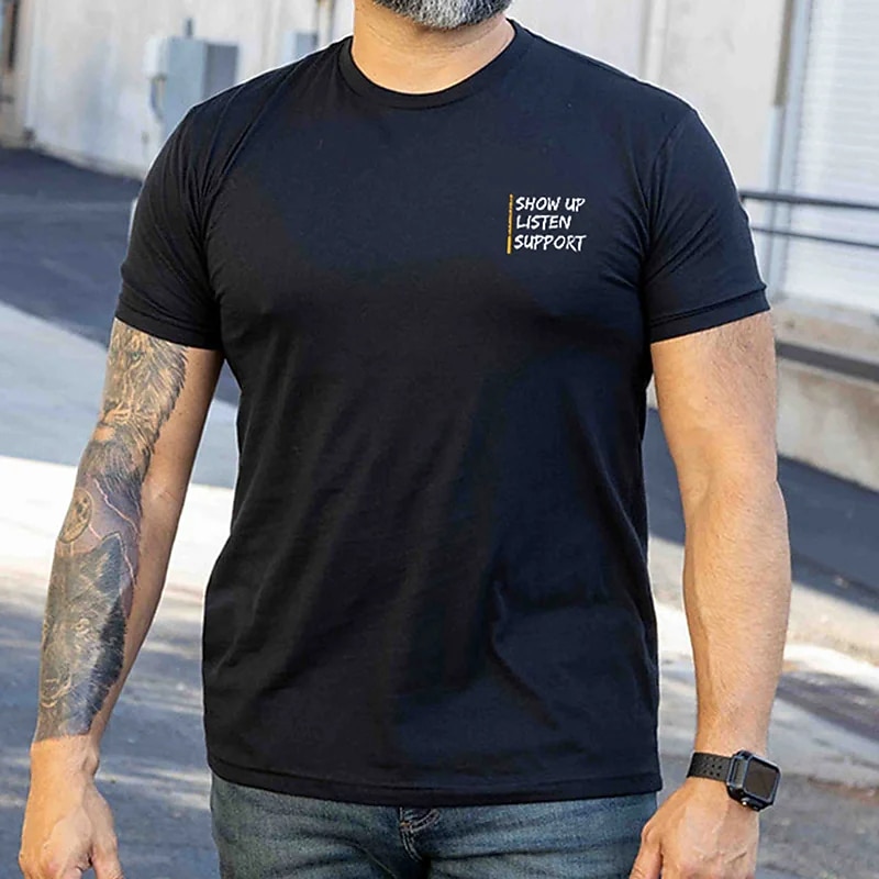 Men's Plus Size Big Tall T shirt Tee Tee Crewneck Black Dark Blue Short Sleeves Outdoor Going out Sports Tops Print Basic Graphic Letter Clothing Apparel Cotton Blend Streetwear Stylish Casual2