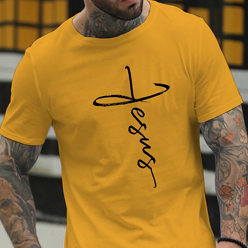 Men's Christian Faith Jesus Cross Graphic T-Shirt Short Sleeve Blue4