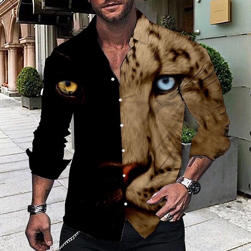 Men's Animal Leopard Shirt Button Up Shirt Long Sleeve Fashion Designer Casual Outdoor Casual Holiday Summer Spring Turndown Print Button-Down Black White Yellow Blue Brown4