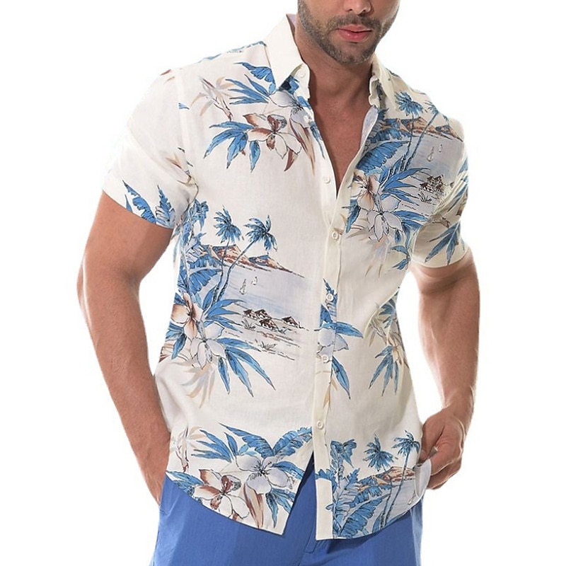 Men's Coconut Tree Tropical Plants Summer Shirt Casual Shirt Beach Shirt Short Sleeve Shirt Turndown Tropical Hawaiian Comfort Vacation Street Hawaiian White Pink Green S M L2