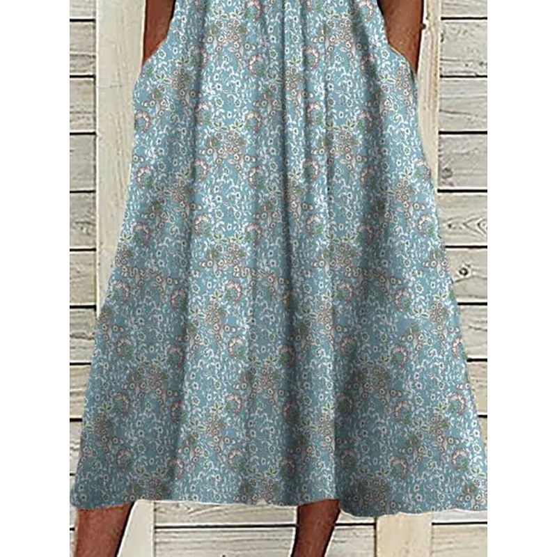 Women's Midi Dress Floral Graphic Ruched Button V Neck Daily Vacation Short Sleeve Summer Spring3