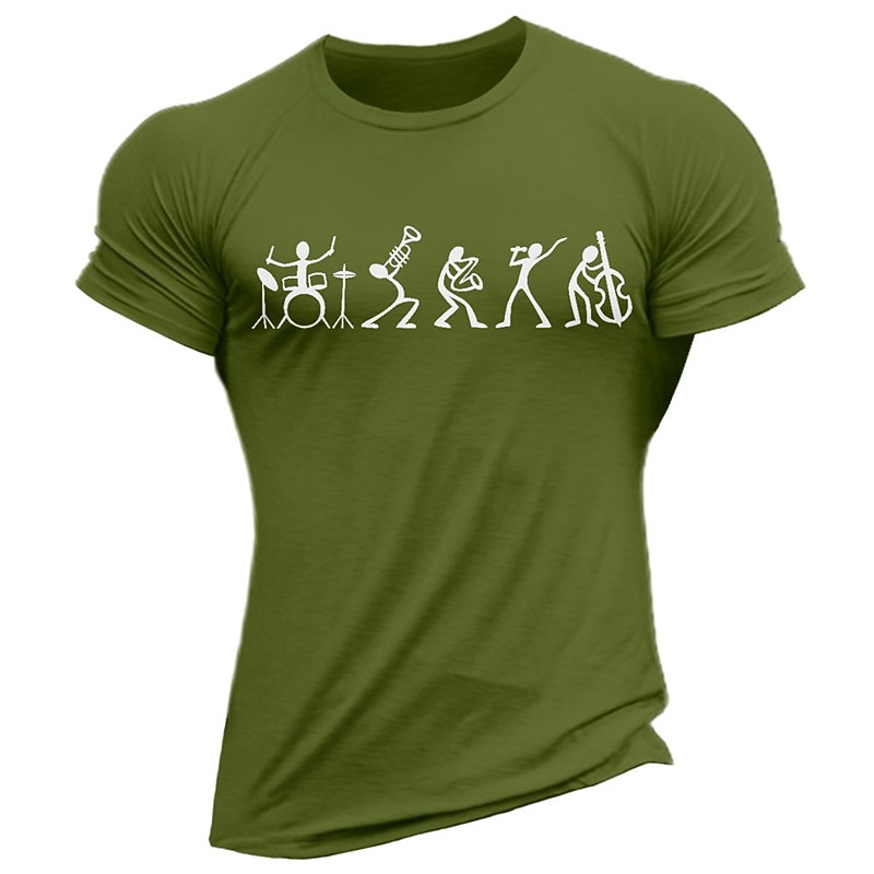Men's Short Sleeve Graphic T-Shirt, Light Blue Music Band Stick Figure Design Casual Tee4