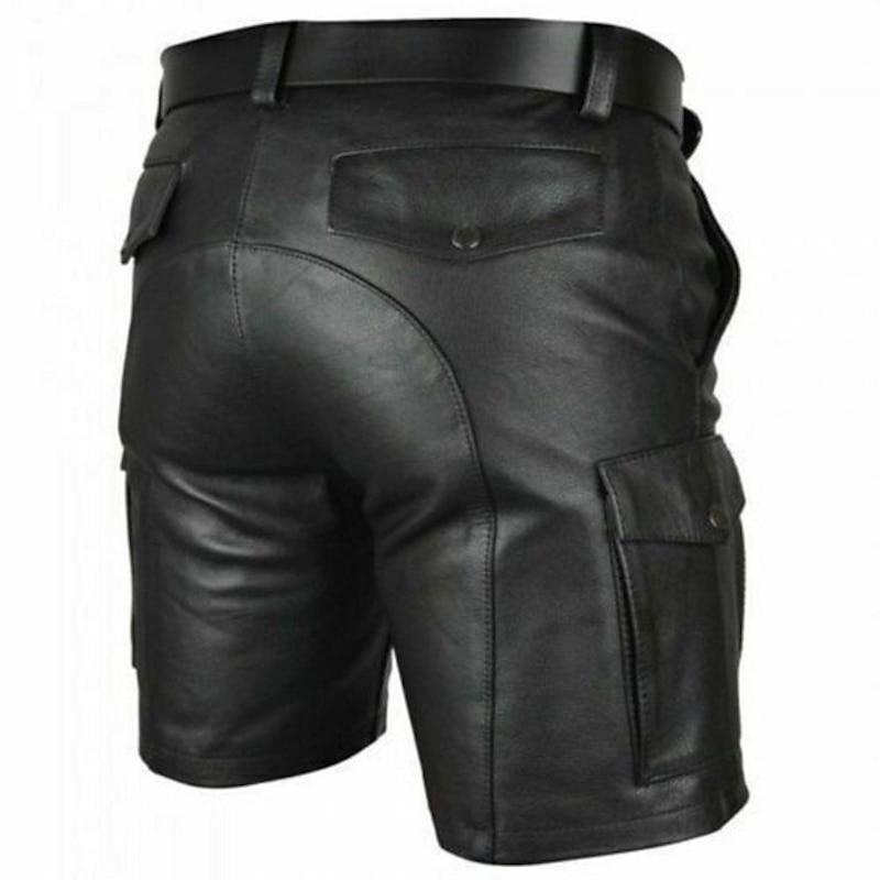 Men's Casual Shorts Faux Leather Shorts Pocket Solid Color Short Party Daily Club Fashion Classic Black3