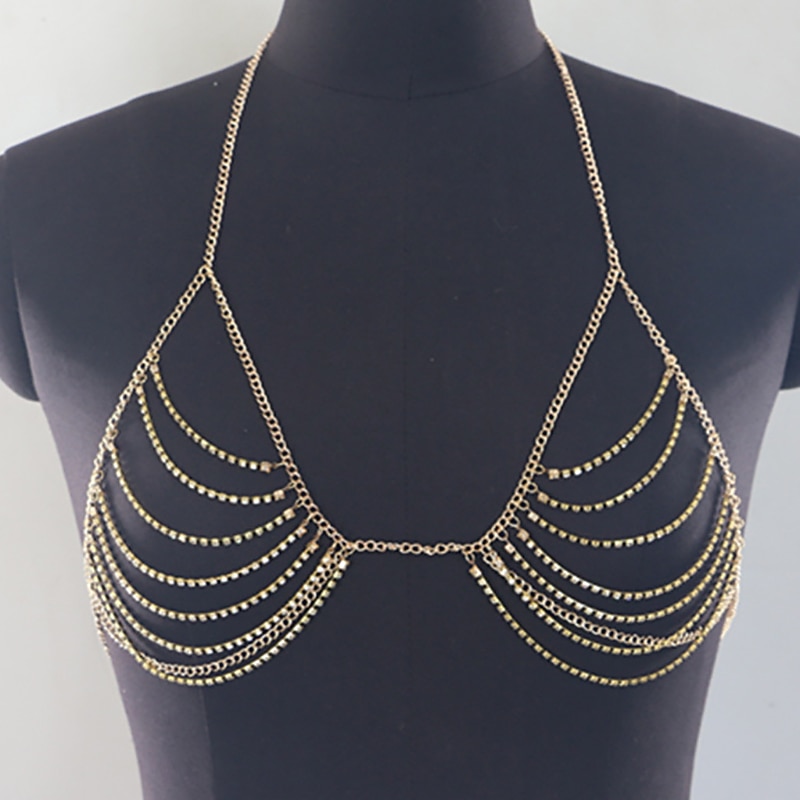 Dance Accessories Dance Costumes Exotic Dancewear Bra Rhinestone Glitter Metal Chain Women's Performance Training Sleeveless High Alloy