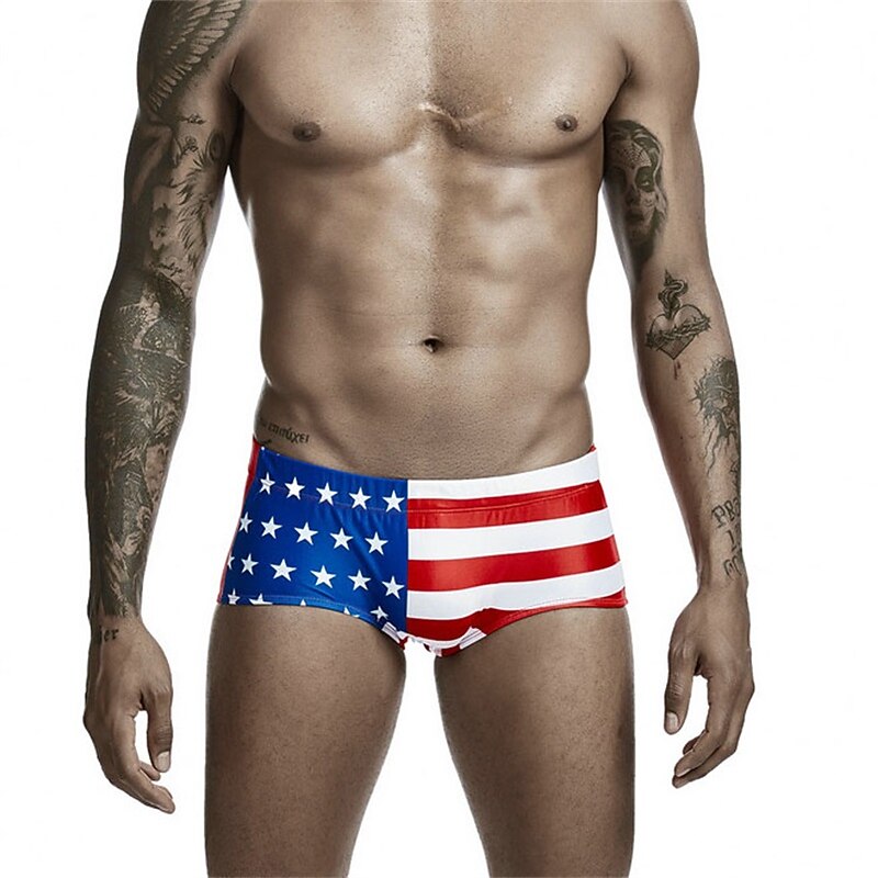 Men's Swimwear Swim Trunks Swim Briefs Elastic Waist Print Graphic Prints Breathable Soft Outdoor Casual Daily Hawaiian Stylish White Red Micro-elastic