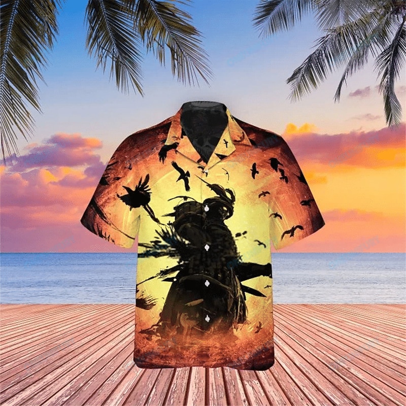 Men's Dragon Coconut Tree Flame Shirt Summer Hawaiian Shirt Aloha Shirt Short Sleeve Shirt Turndown Tropical Fashion Hawaiian Casual Hawaiian Holiday Yellow Blue Orange S M L2