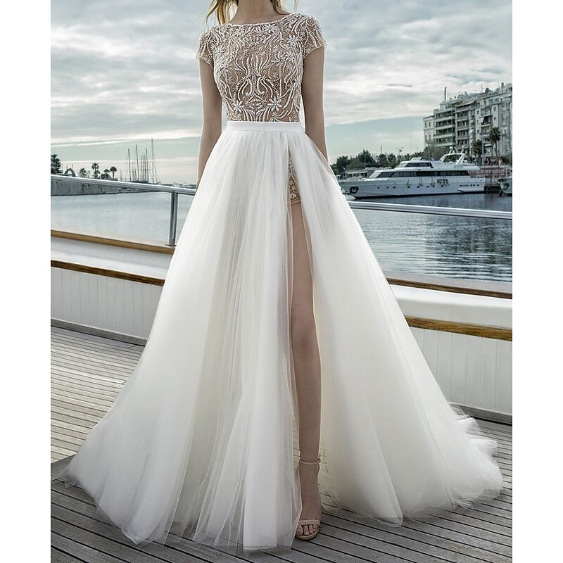Beach Wedding Beach Casual Wedding Dresses A-Line Separates Separates Court Train Tulle Bridal Skirts Bridal Gowns With Split Front Solid Color ( Skirt Only )3
