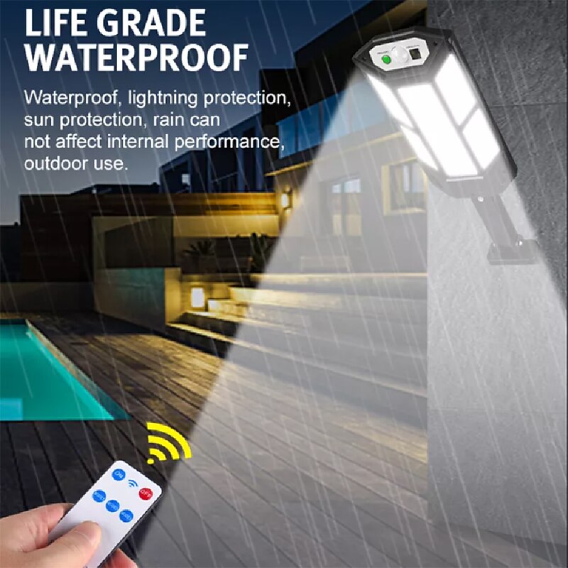 Solar Street Lights Outdoor IP65 Motion Sensor Remote Control Solar Powered Wall LED Lamp 3 Lighting Mode Light for Garden Patio Decor  Garage Light 1PC3