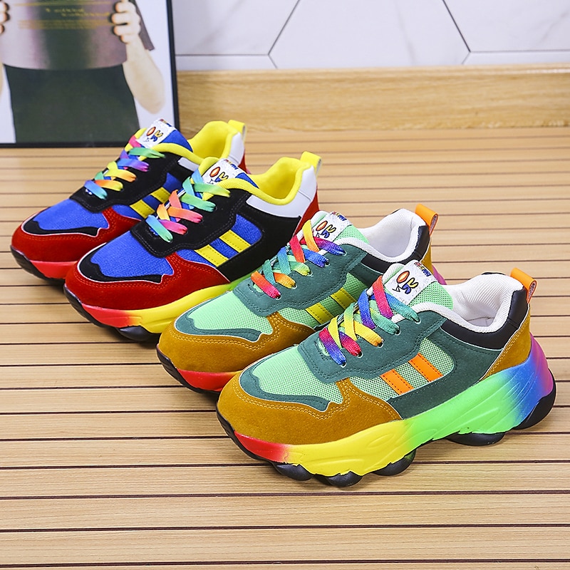 Women's Rainbow Chunky Sneakers – Colorful Mesh Lace-Up Sports Shoes for Running, Walking & Casual Streetwear4