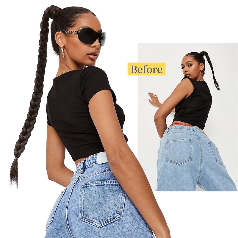Long Braided Ponytail Extension with Hair Tie Straight Wrap Around Hair Extensions Ponytail Natural Soft Synthetic Hair Piece for Women3