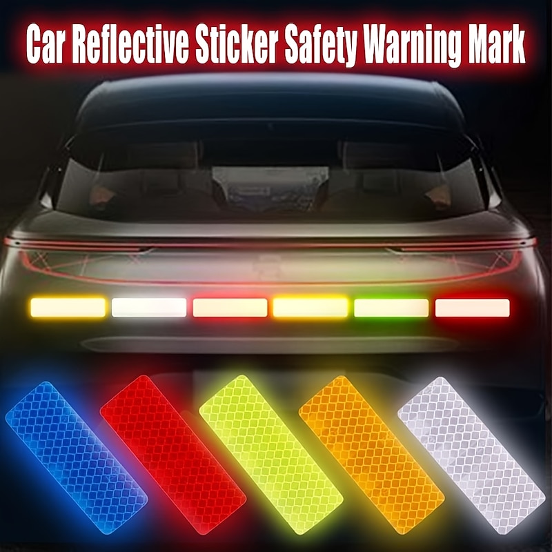 10Pcs Car Reflective Sticker Traffic Safety Night Warning Mark Car Reflective Strip Tape Luminous Car Bumper Reflective Decals3