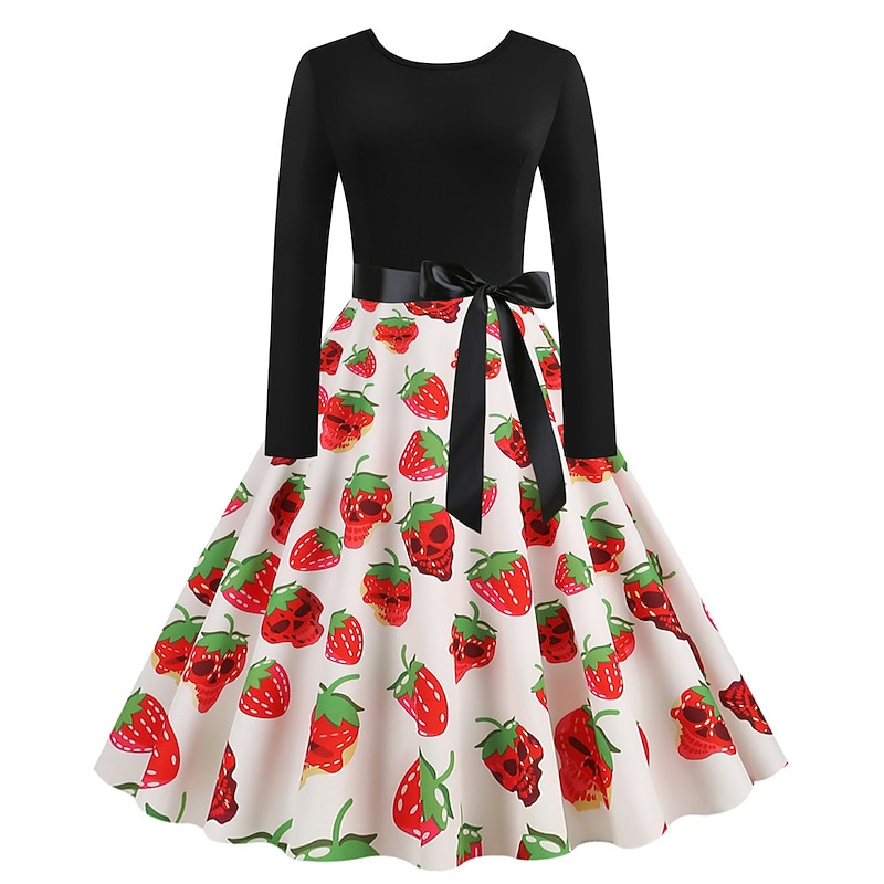 Women's 1950s Flare Dress Swing Dress Sugar Skull Pumpkin Adults' Cocktail Dress Retro Vintage Long Sleeves4