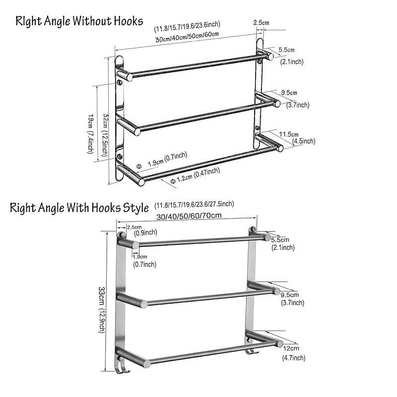 Multilayer Towel Bar Towel Rack Towel Rail,Stainless Steel 3-TierTowel Bar Storage Shelf for Bathroom 30cm~70cm Towel Holder (Black/Chrome/Brushed Golden/Brushed Nickel)2