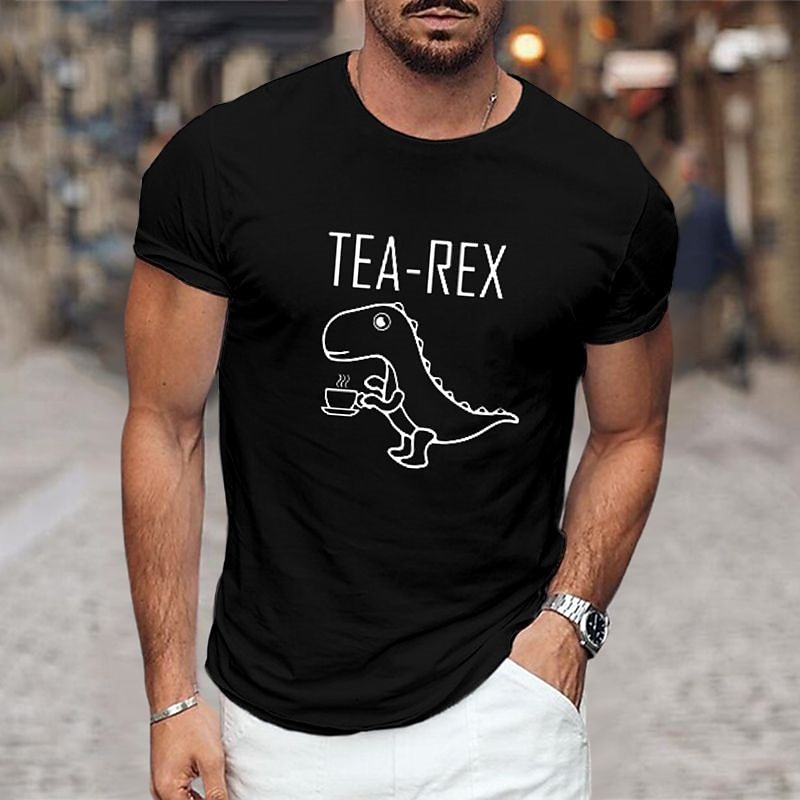 Men's Graphic T-Shirt Short Sleeve Funny Tea-Rex Dinosaur Pun for Tea Lovers
