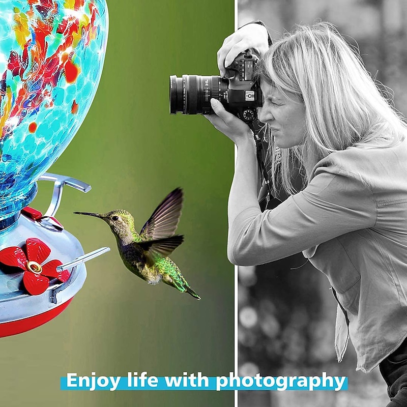 Hummingbird Feeder,Glass Bird Feeder with Color Hand Blown Glass,Leakproof Nectar Capacity Hummingbird Feeders, Garden Bird Feeders with Ant Moat Hook Easy to Clean & Filling3