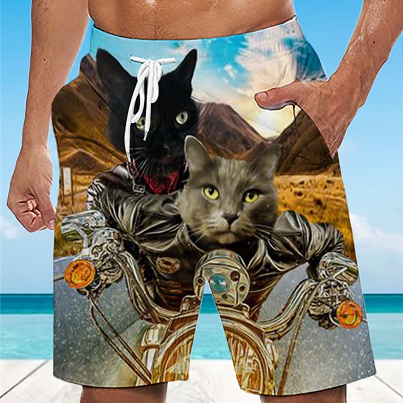 Men's Animal Cat Graphic Prints Swimming Trunks Board Shorts Swim Shorts Mid Waist Hawaiian Boho Casual Daily Holiday Drawstring with Mesh lining Elastic Waist Designer Clothing Apparel2