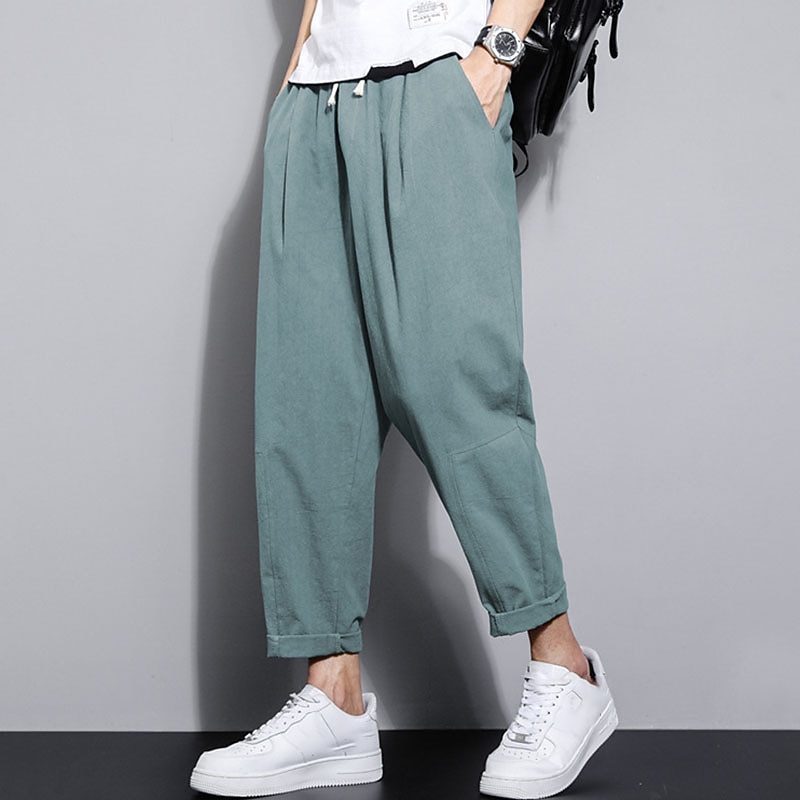 Men's Linen Pants Trousers Summer Pants Pocket Plain Comfort Breathable Outdoor Daily Going out Linen / Cotton Blend Fashion Streetwear Black Green2