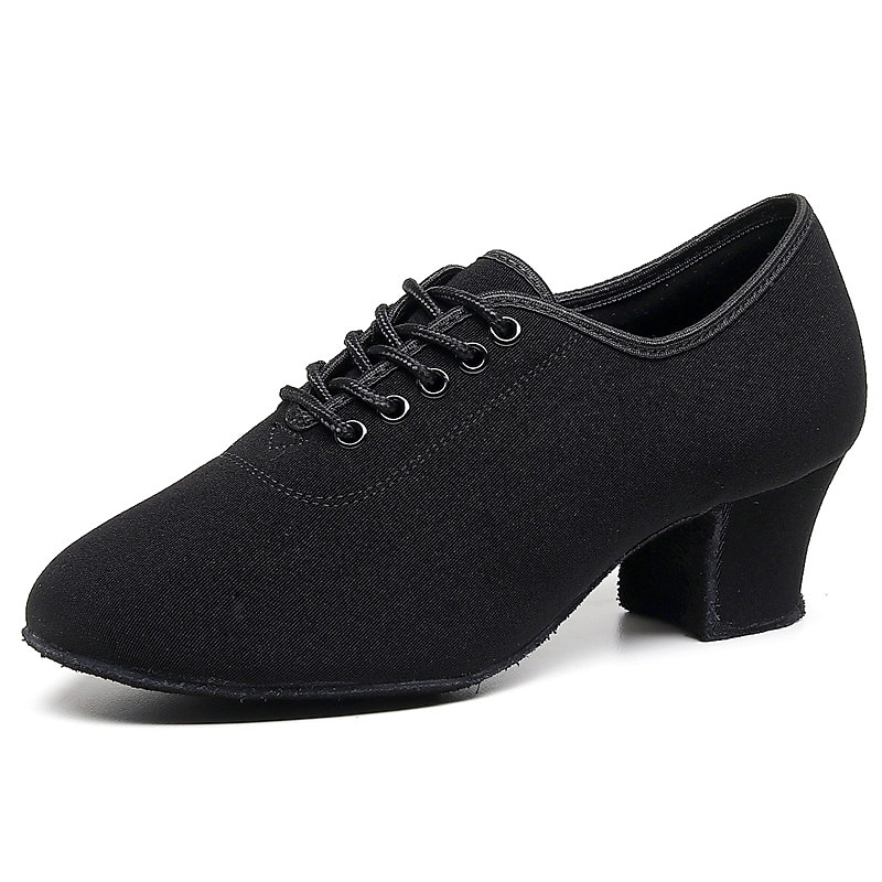 Women's Black Oxford Ballroom Dance Shoes – Canvas Lace-Up Latin Practice Shoes with Suede Sole for Professional Performance & Training2