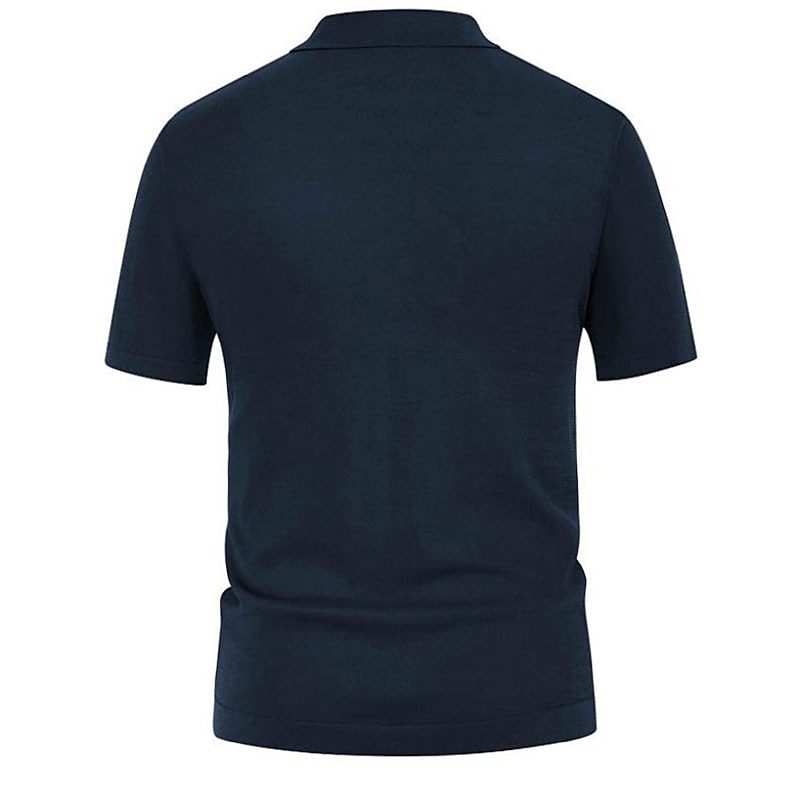 Men's Knit Polo Sweater Golf Shirt Causal Polo Collar Button Short Sleeves Vintage Style Old Money Style Stripe Button Front Summer Spring Black Brown Dark Blue Knit Polo Sweater4