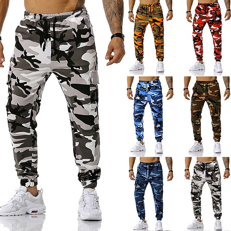 Men's Cargo Pants Cargo Trousers Trousers Camo Pants Elastic Waist Flap Pocket Camouflage Full Length Work Holiday Cotton Blend Stylish Casual / Sporty Army Green Red Micro-elastic