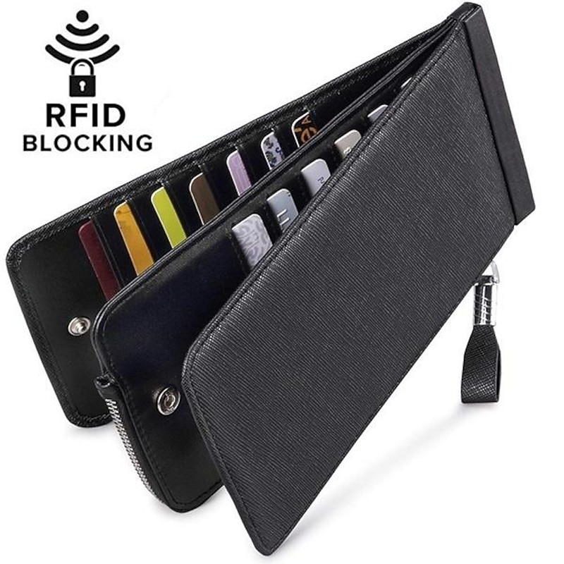 RFID Blocking Bifold Multi Card Case Wallet with Zipper Pocket Men/women Card Holder Wallet3