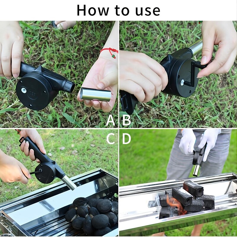 BBQ Fan, Air Blower, Fast Fire Starter, Portable Manual Hand Crank Bellows For Outdoor Picnic Camping Cooking, Barbecue Charcoal Grills Accessories2