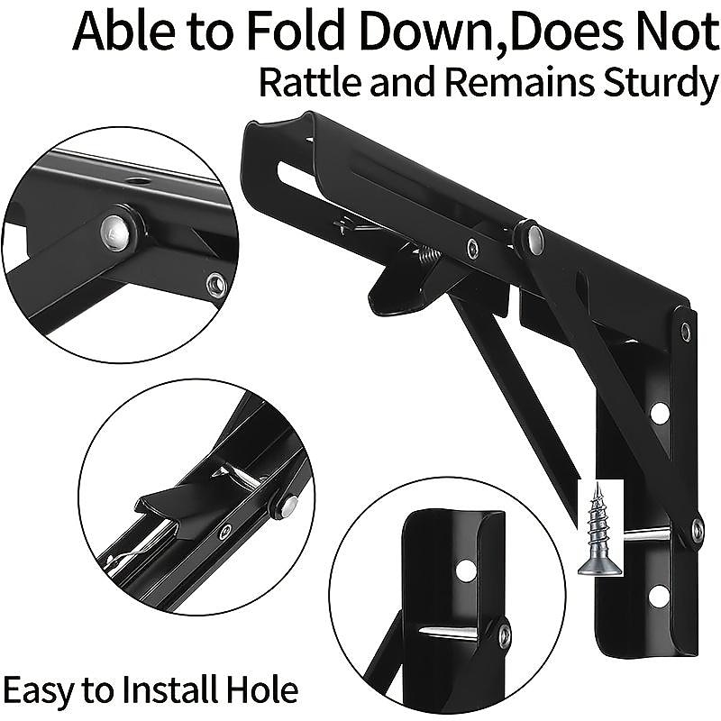 2pcs Heavy Duty Folding Shelf Brackets - 8", 10" & 12" - Wall Mounted for Bench Table with Screws4