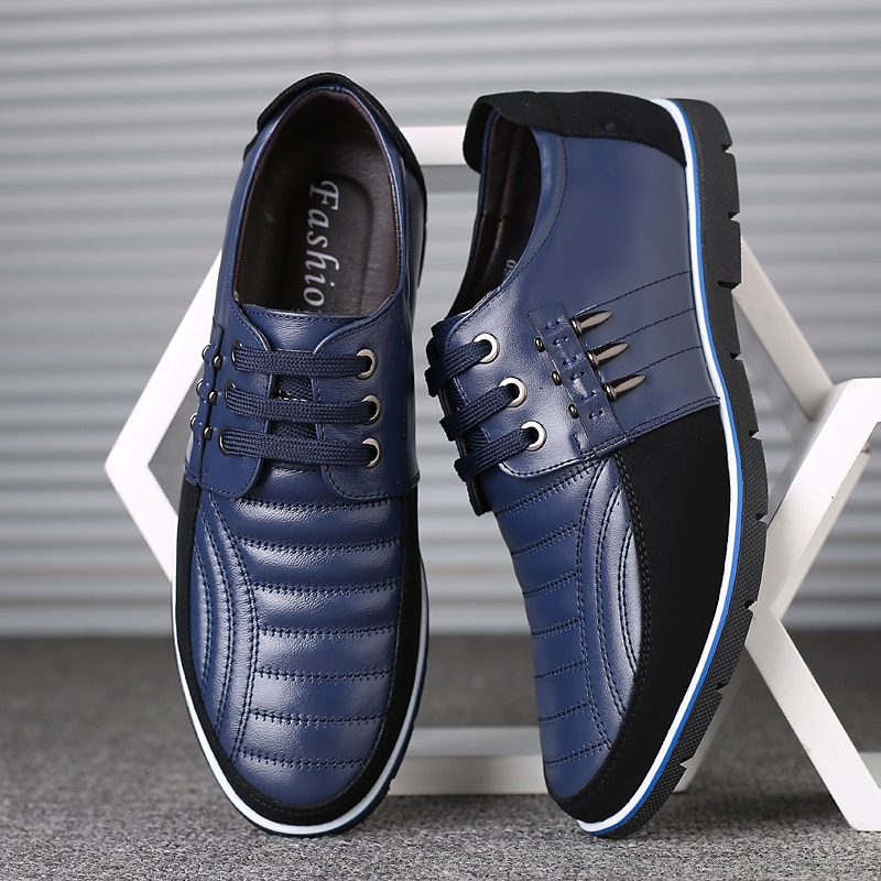 Men's Casual Faux Leather Lace-Up Shoes – Stylish Blue and Black Low-Top Sneakers with Non-Slip Sole for Everyday Wear and Semi-Formal Occasions3