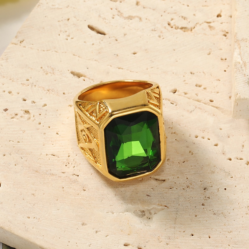 men's 14k yellow gold plated emerald cut simulated red ruby nugget style ring size 92