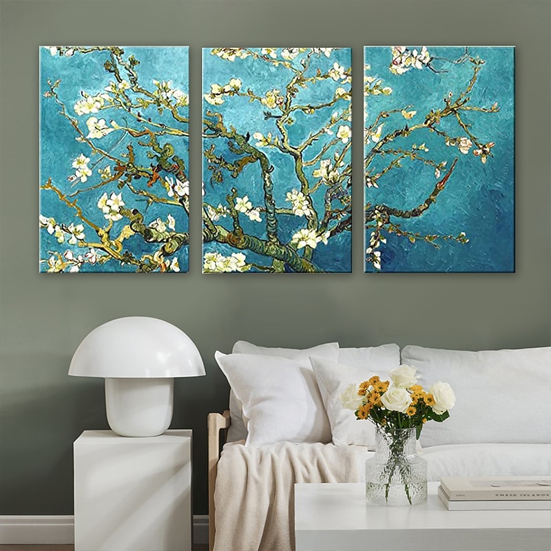 Giclee Canvas Prints Wall Art for Wall Decor by Van Gogh Paintings Almond Blossom Modern 3 Piece Stretched and Framed Abstract Flowers Artwork Home Office Decorations3
