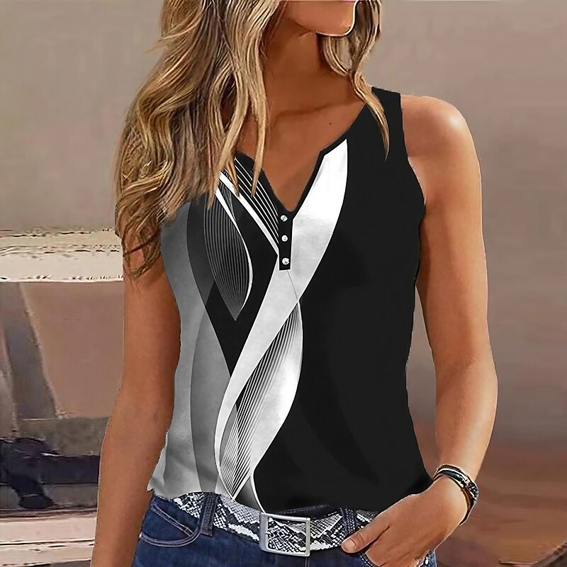 Women's Camisole Tank Top Basic Buttons Print Sleeveless Regular Tops V Neck Casual Black Red Purple Light Blue