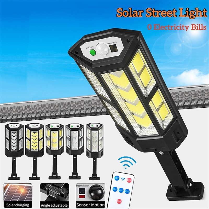 Solar Street Lights Outdoor IP65 Motion Sensor Remote Control Solar Powered Wall LED Lamp 3 Lighting Mode Light for Garden Patio Decor  Garage Light 1PC