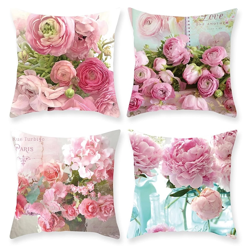 Flowers Double Side Pillow Cover 4PC Soft Decorative Square Cushion Case Pillowcase for Bedroom Livingroom Sofa Couch Chair4