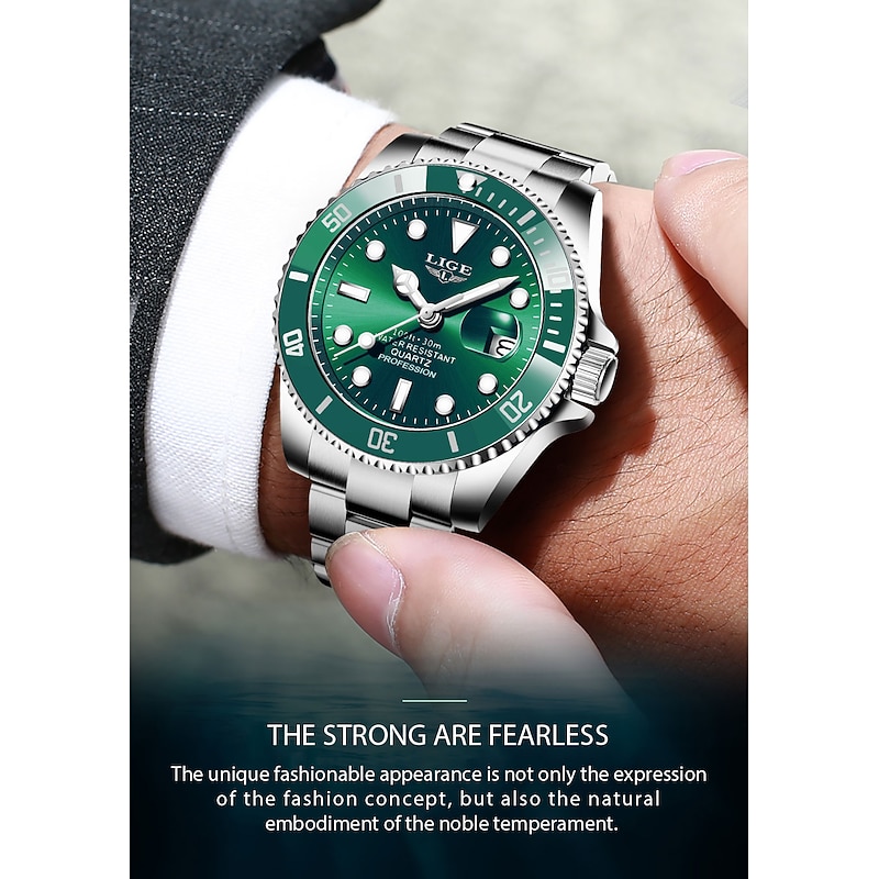 LIGE Brand Mens Watches Steel Strap Luxury Fashion Diver Watch Men 30ATM Waterproof Date Clock Sport Gents Classical Business Watches Mens Quartz Wristwatch2
