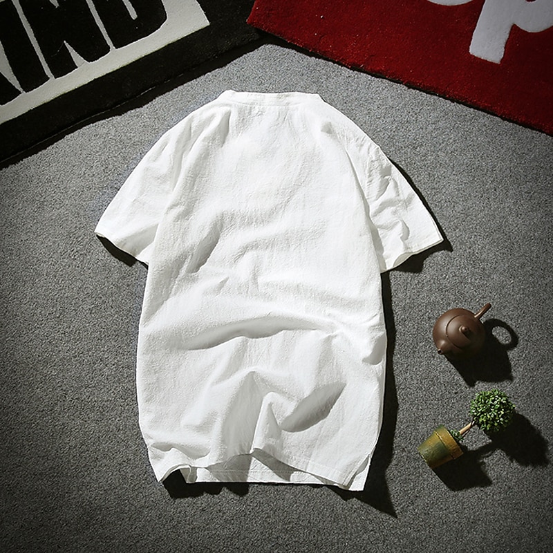 Men's T Shirt Tee Top Short Sleeves V Neck Summer Plain Fashion Basic Modern Contemporary Buttons Vacation Street Going out Black White Navy Blue Top Tee for Men3