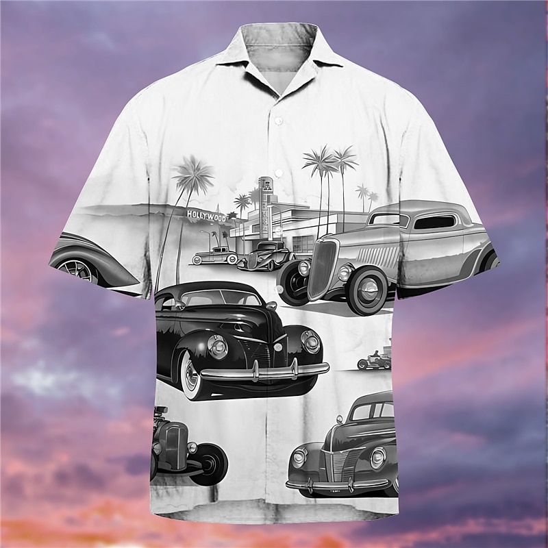 Men's Car Shirt Summer Hawaiian Shirt Aloha Shirt Short Sleeves Shirt Turndown Tropical Fashion Streetwear Street Casual Daily Yellow Pink Red S M L2