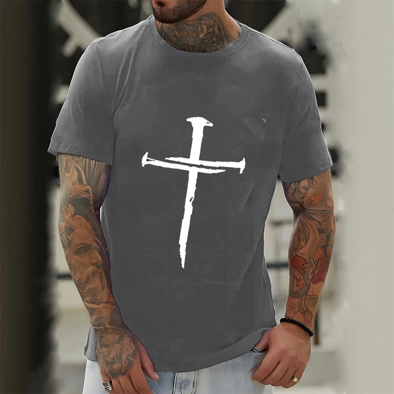 Men's Black Short Sleeve Graphic T-Shirt - Distressed Nail Cross Faith Tee4