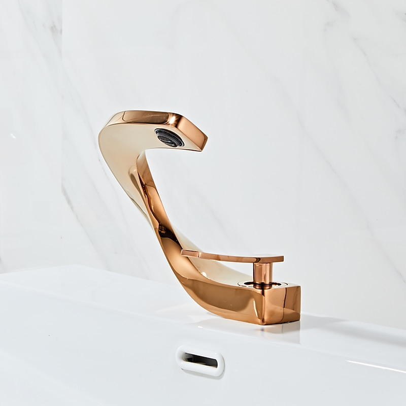 Bathroom Sink Mixer Faucet, Mono Wash Basin Single Handle Basin Taps Washroom, Monobloc Vessel Water Brass Tap Deck Mounted with Hot and Cold Hose 23