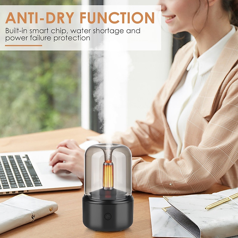 LED Smart Light Air Humidifier 120ML Aroma Diffuser Candle Lamp Electric Aromatherapy Diffusor Flame Humidicador USB Desktop Decor Night Light4