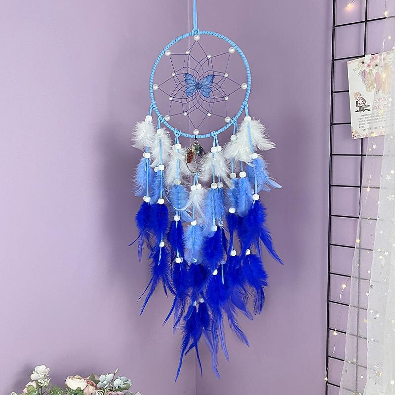 Green Dream Catcher Butterfly Ring Handmade Gift with Green Feather Wall Hanging Decor Art Wind Chimes Boho Style Car Hanging Home Pendant3