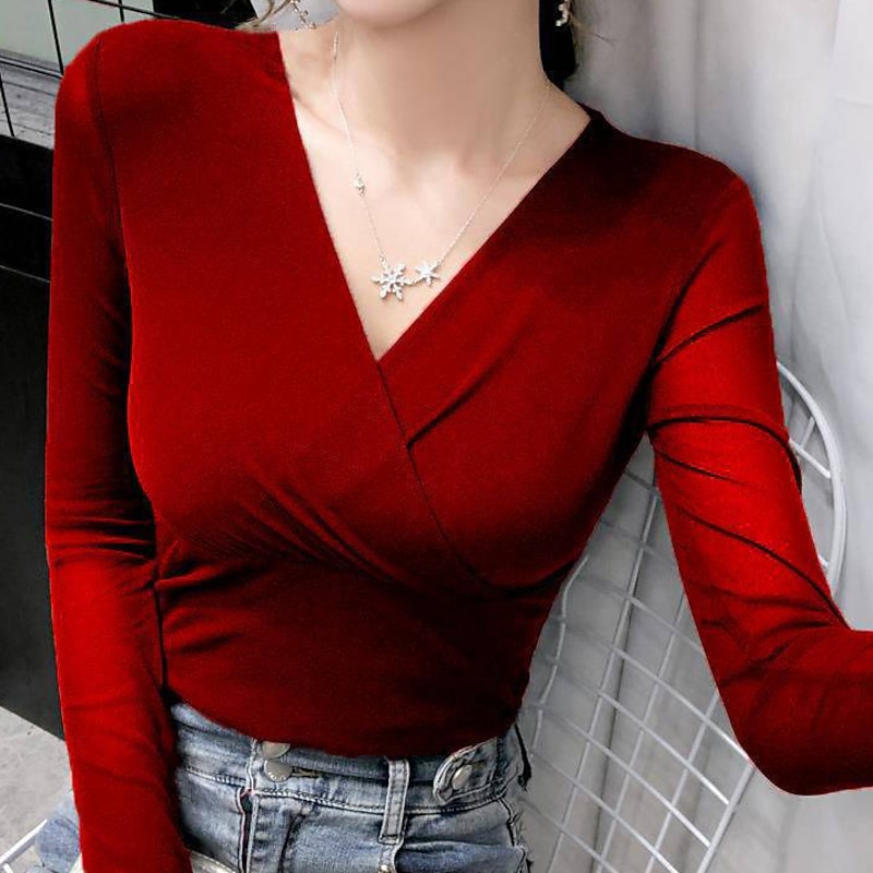 Women's Daily Top Latin Dance Ballroom Dance Top Ruching Pure Color Splicing Women's Performance Training Long Sleeve Polyester4