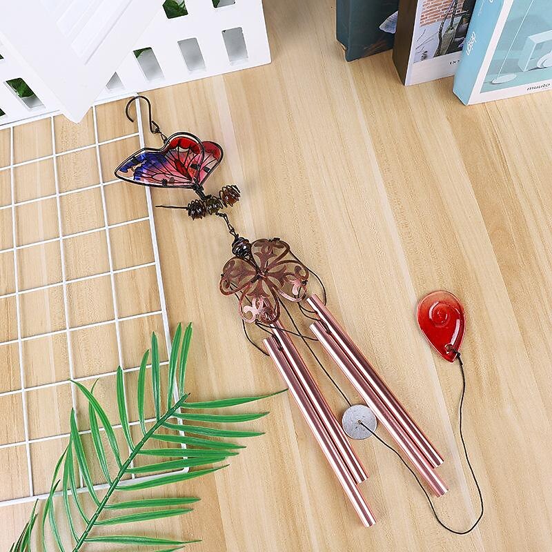 1pc Butterfly Painted Wind Chime Outdoor Handicraft Glow In The Night Hanging Ornament For Window Balcony Garden Decor3