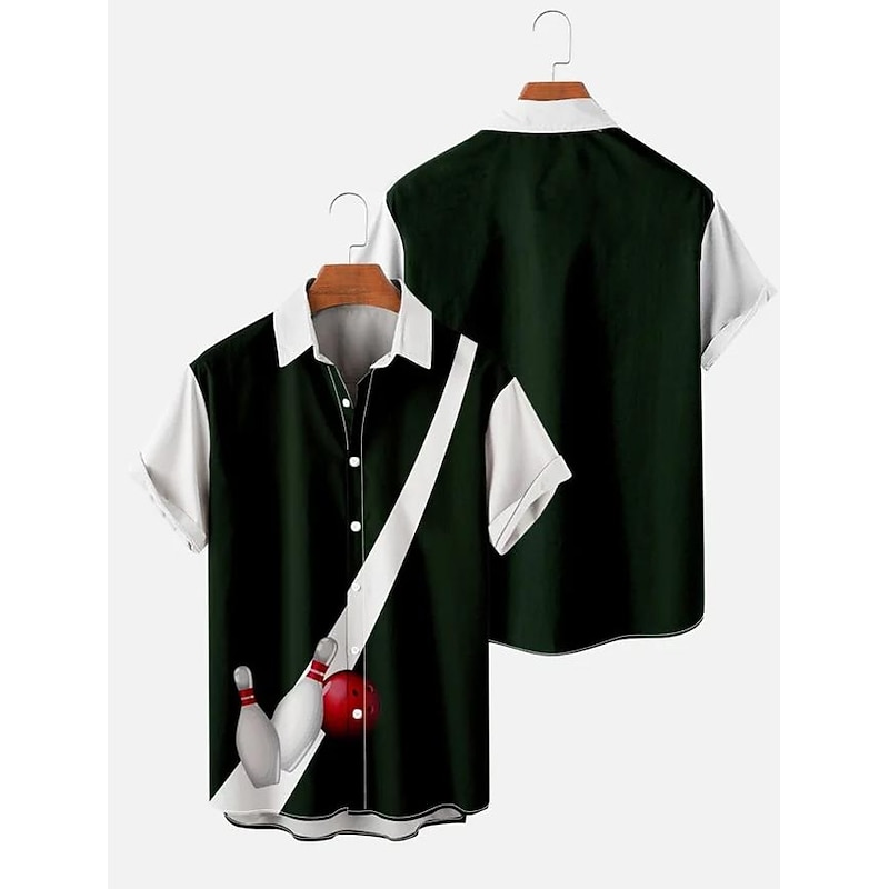 Men's Flame Bowling Ball Shirt Button Up Shirt Short Sleeve Tropical Fashion Hawaiian Outdoor Beach Summer Spring Turndown Print Button-Down Black Yellow Black / Red Red Dusty Blue 11