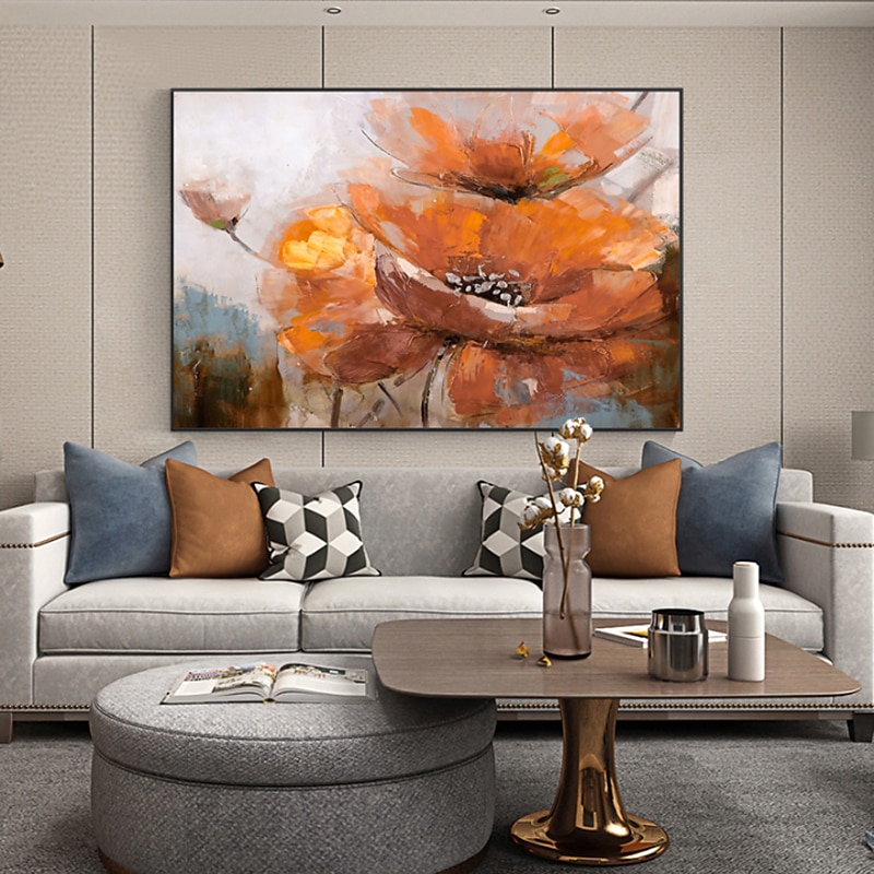 Handmade Oil Painting Canvas Wall Art Decoration Modern Large Orange Flower for Living Room Home Decor Rolled Frameless Unstretched Painting 5