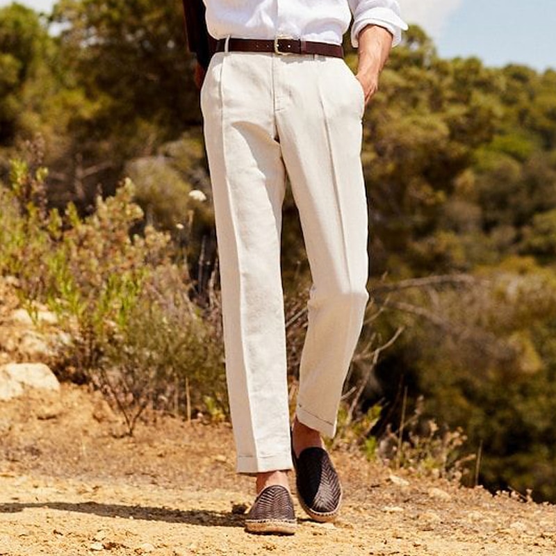 Men's Linen Pants Trousers Summer Pants Beach Pants Pocket Plain Comfort Breathable Outdoor Daily Going out Fashion Streetwear Dark Gray Beige