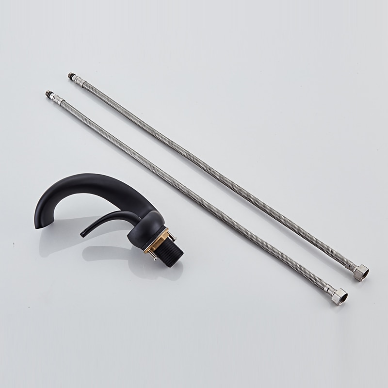 Waterfall Bathroom Sink Mixer Faucet Deck Mount, Mono Wash Basin Single Handle Basin Taps Washroom with Hot and Cold Hose, Monobloc Vessel Water Brass Tap Black White Chrome Brushed4