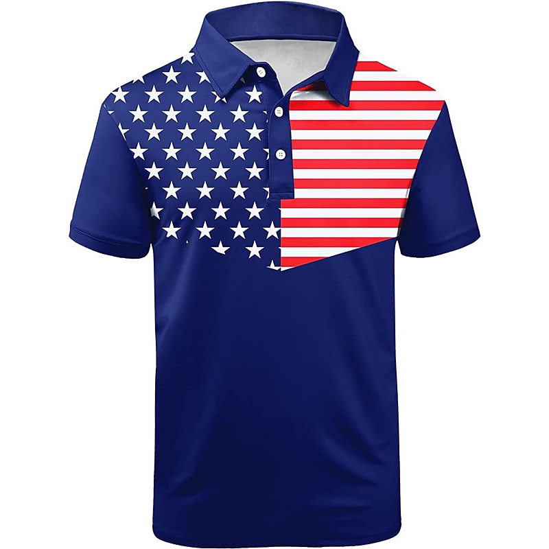 Men's American Flag Veterans Polo Shirts Golf Shirt Short Sleeve Polo Shirts Collared Shirts Casual Streetwear Vacation Wear Party Outfits Buttons 3D Print White Navy Blue Blue3