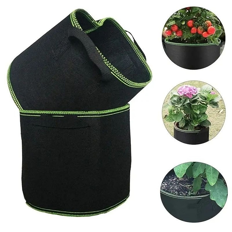 5-Pack Plant Grow Bags3/5/7/10Gallons Plant Fabric Pots Garden Container Heavy Duty Aeration Fabric Pots Thickened Nonwoven Fabric Grow Bags With Flap Handles For Veggies Flower Planter2
